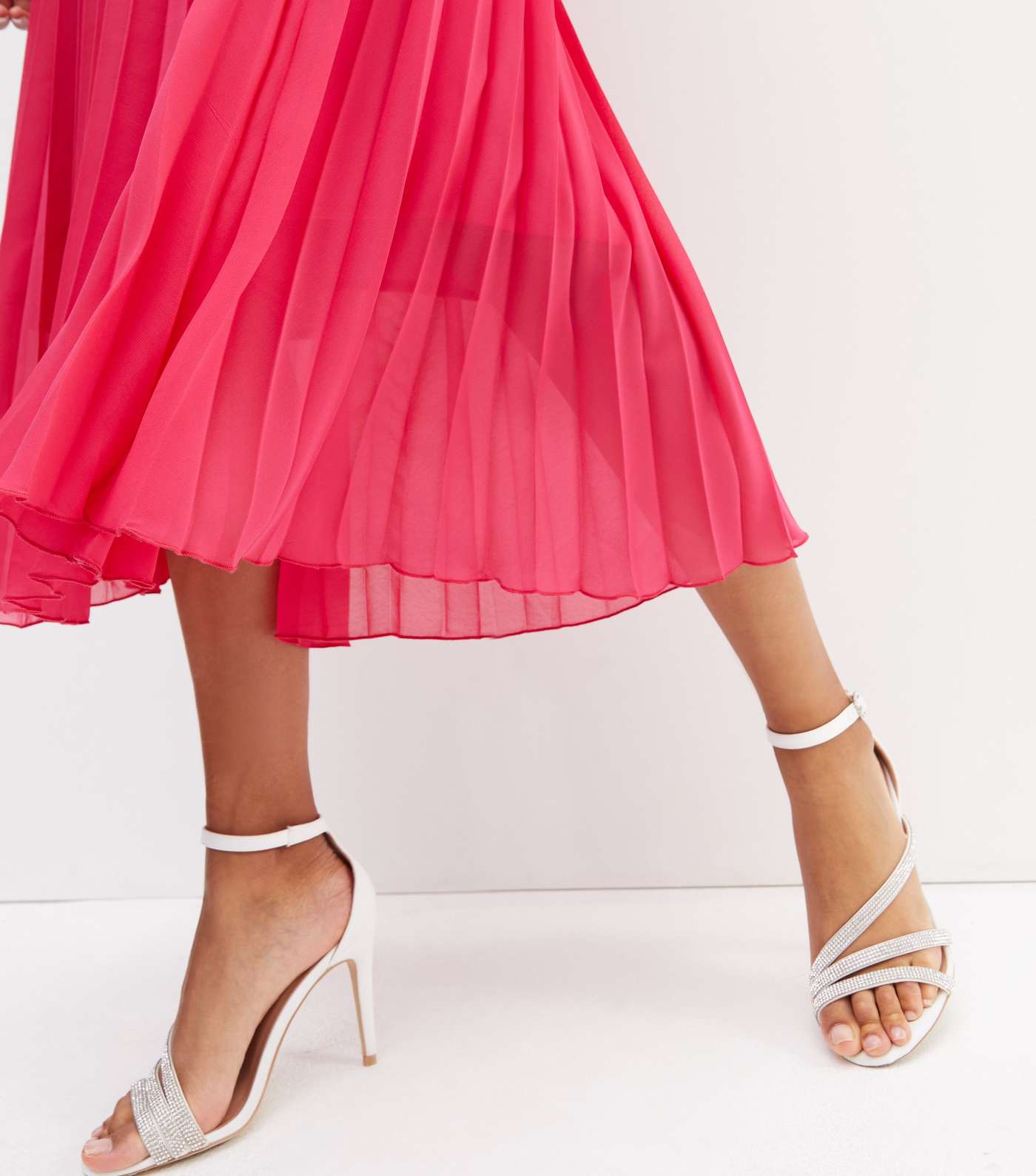 Bright Pink Chiffon Pleated Midi Skirt Image 3