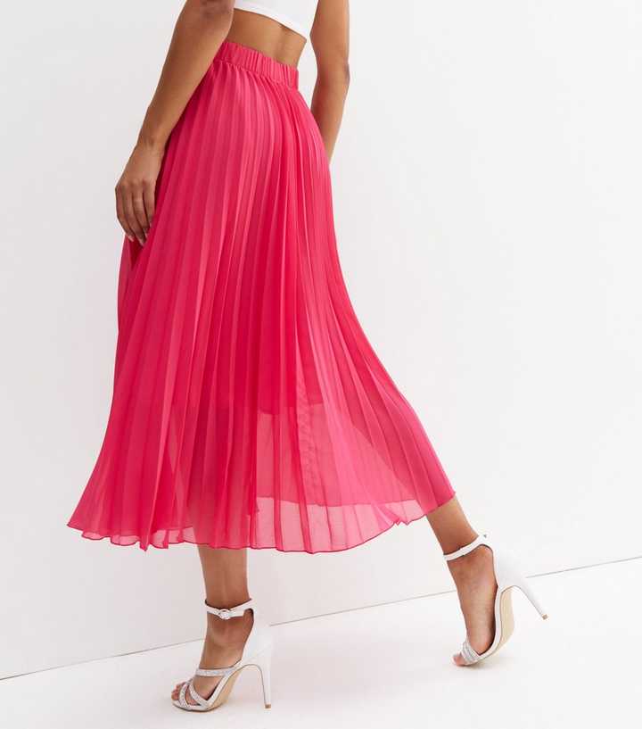 bright pink midi skirt