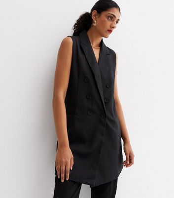 Long black 2025 sleeveless jacket