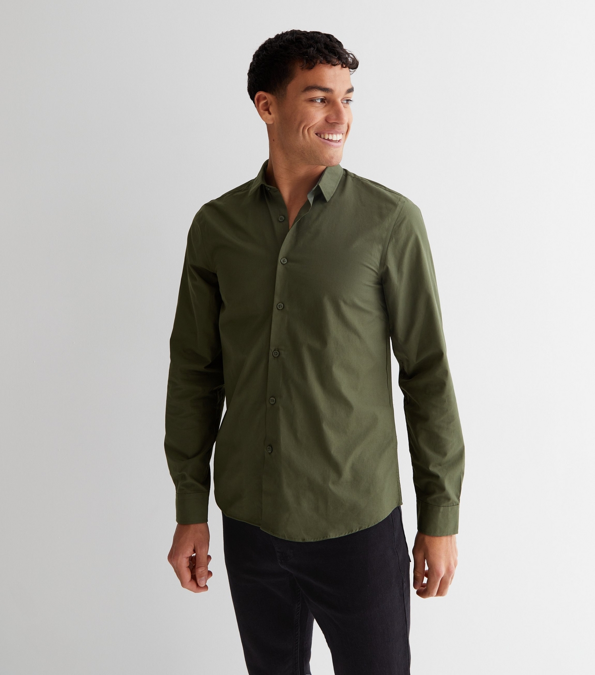 Men's Khaki Poplin Long Sleeve Shirt New Look