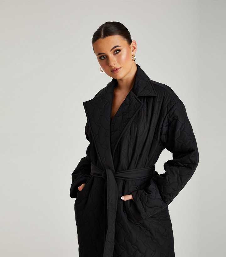 Urban Bliss belted wrap puffer coat in black