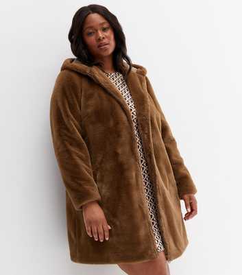 Curves Brown Faux Fur Hooded Jacket
