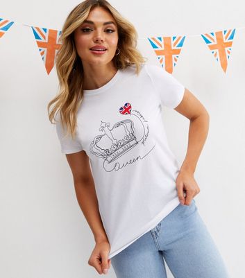 Click to view product details and reviews for White Union Jack Crown Jubilee Logo T Shirt New Look.