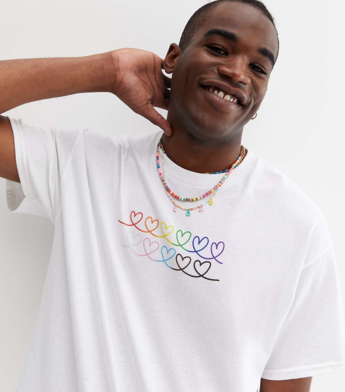 White Swirl Rainbow Heart Pride Charity T-Shirt Image 3