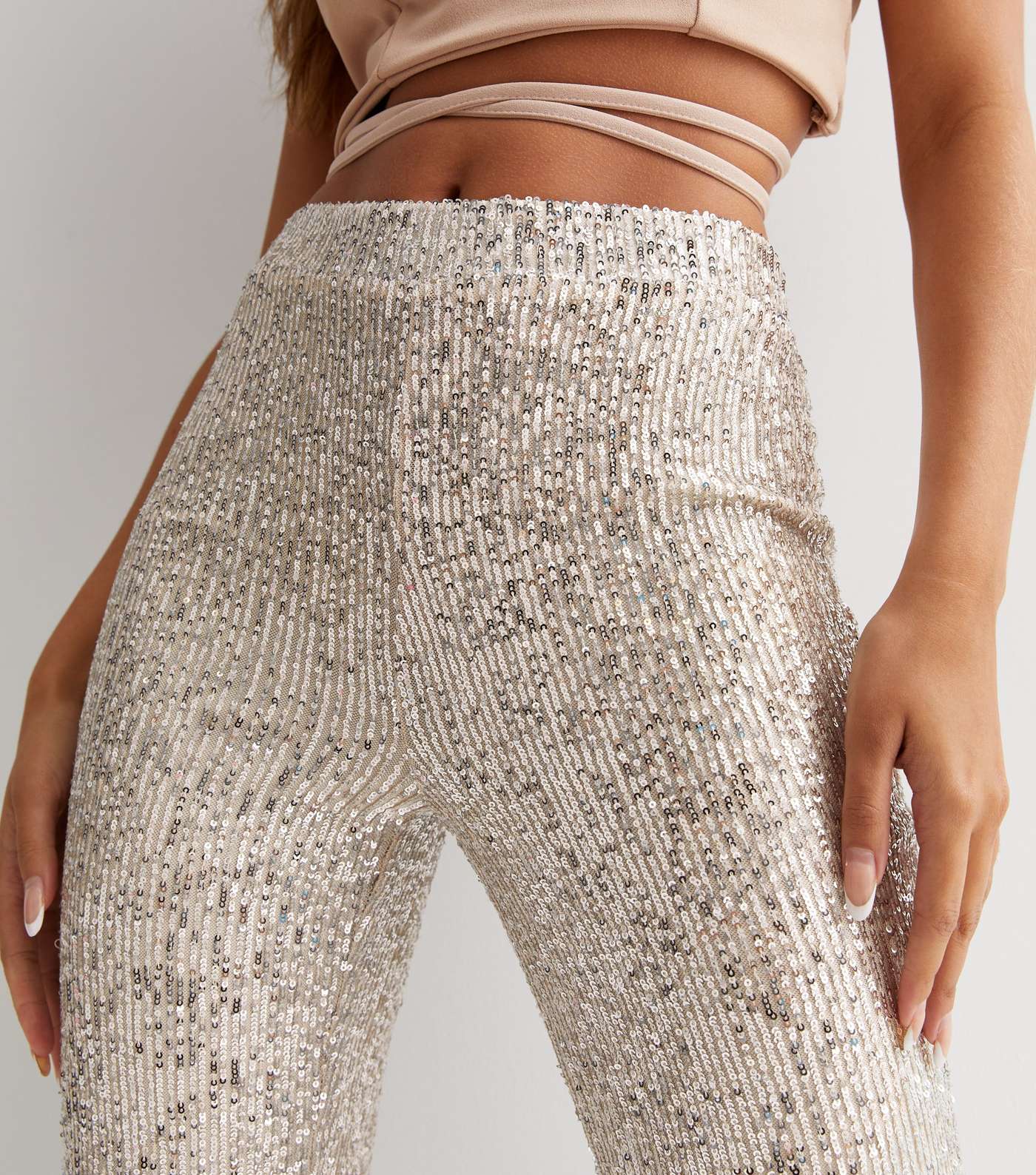 Silver Sequin High Waist Wide Leg Trousers Image 2