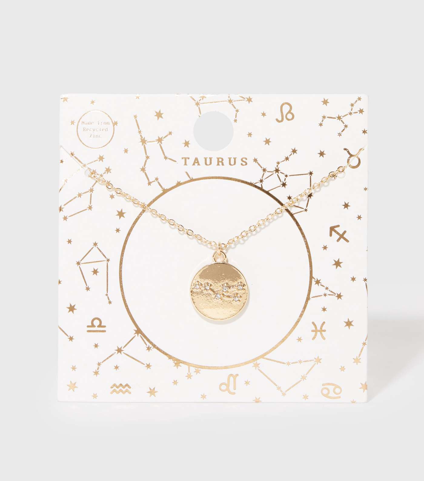 Gold Taurus Star Sign Diamanté Pendant Necklace