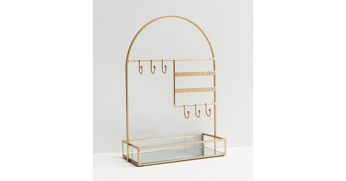 Gold Glass Mirrored Rounded Jewellery Stand New Look