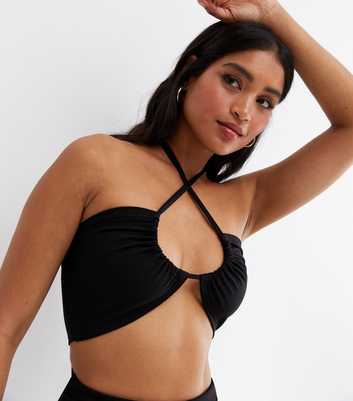 Parisian Black Strappy Halter Crop Top