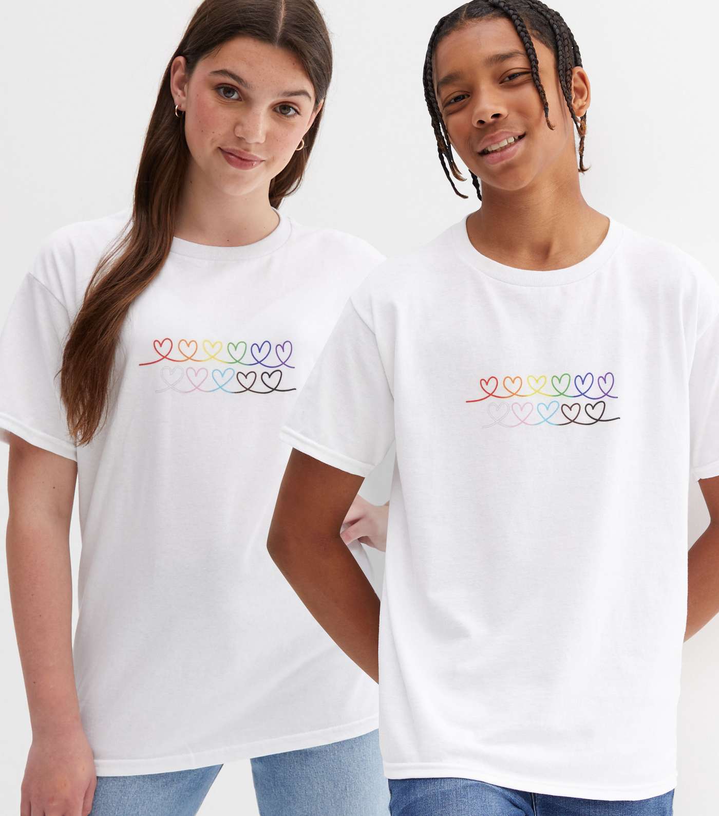 Kids White Swirl Rainbow Heart Pride Charity T-Shirt