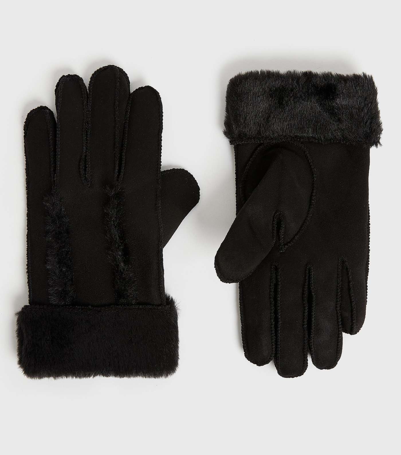 Black Faux Shearling Lined Gloves