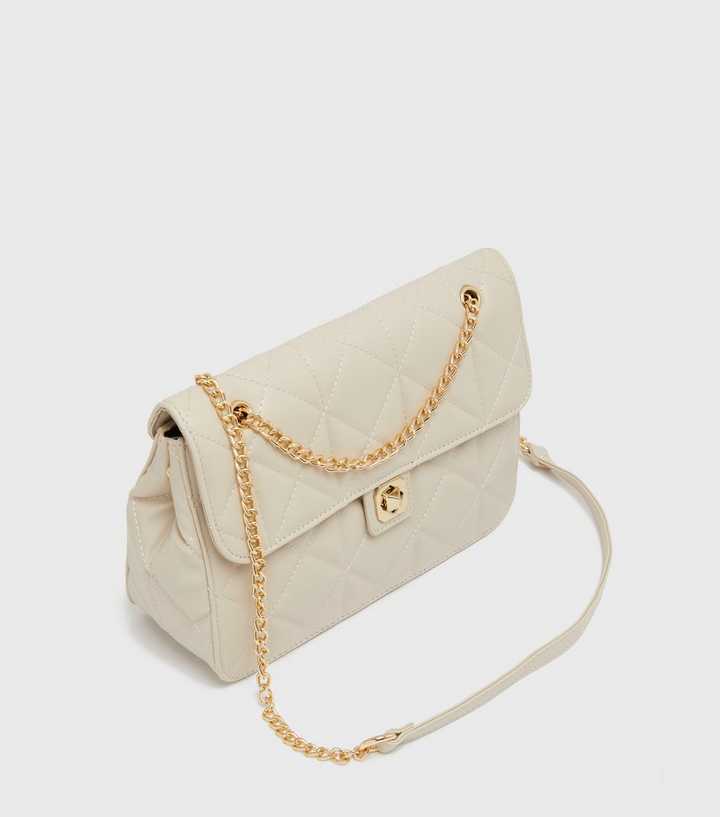 Accessorize London Women's Cream Quilted Chain Shoulder Bag