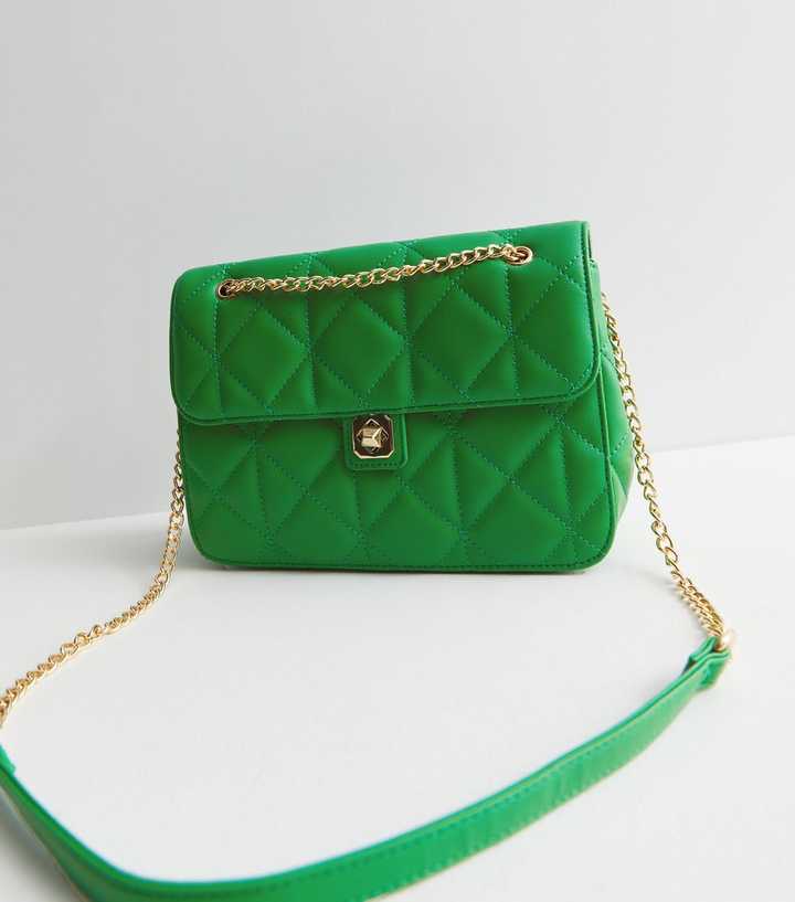Green Quilted Twist Lock Cross Body Bag