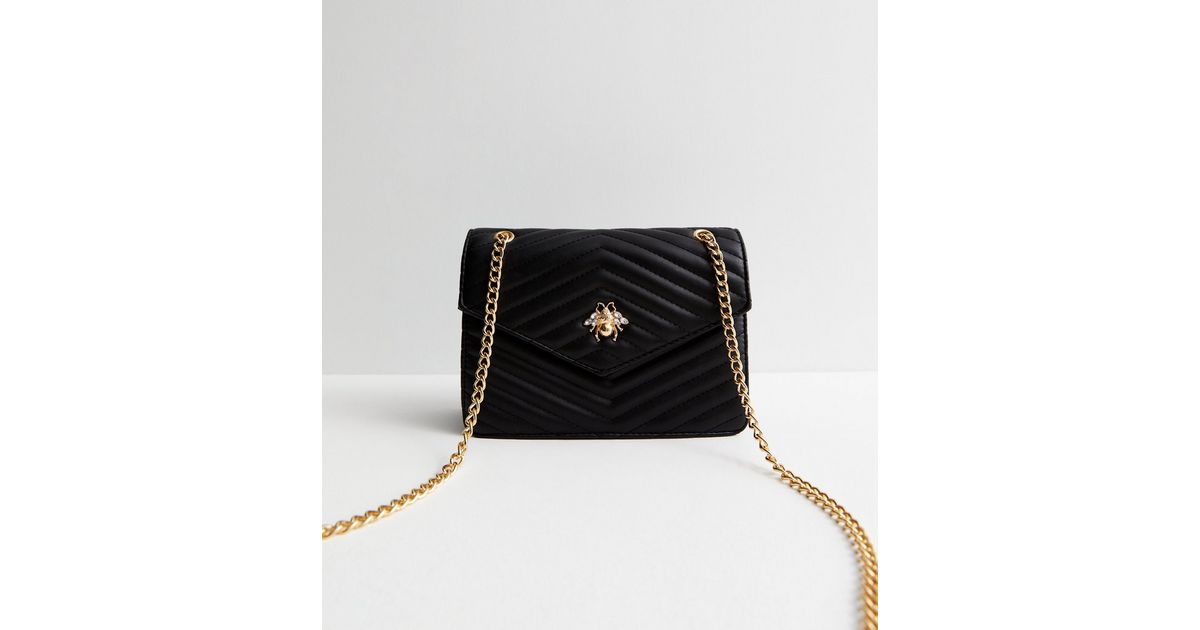 Black Bee Quilted Leather-Look Cross Body Bag | New Look