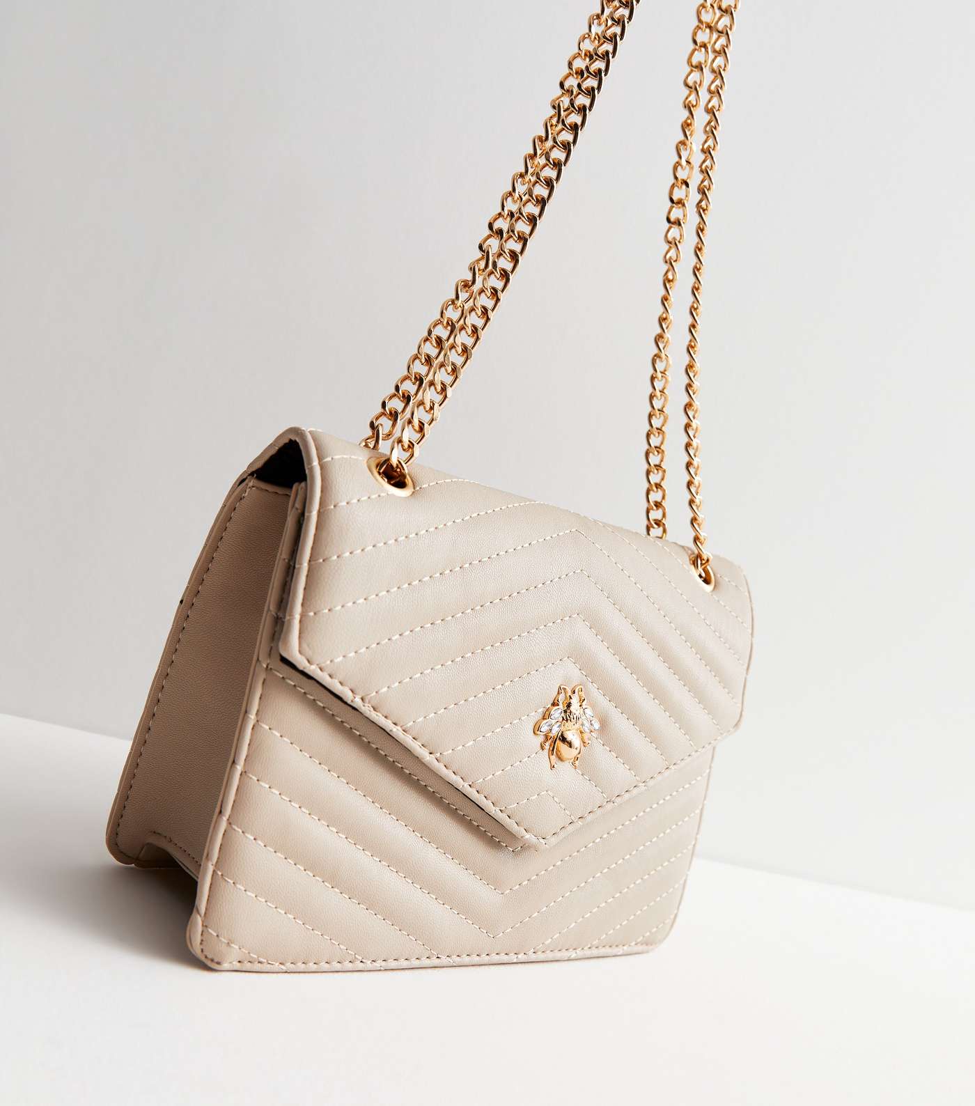 Cream Bee Quilted Leather-Look Cross Body Bag