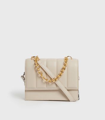 Cream Quilted Chain Shoulder Bag