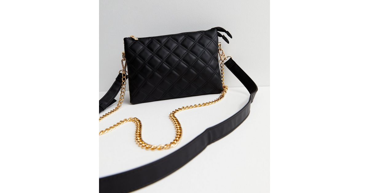 Black Quilted Chain Cross Body Bag New Look