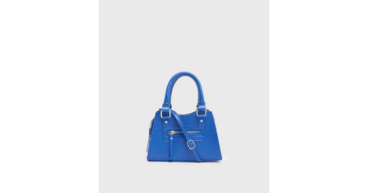 Bright Blue Faux Croc Mini Tote Bag New Look