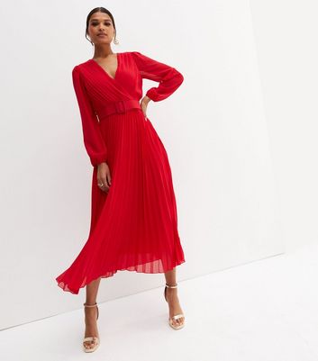 Midi red sales wrap dress