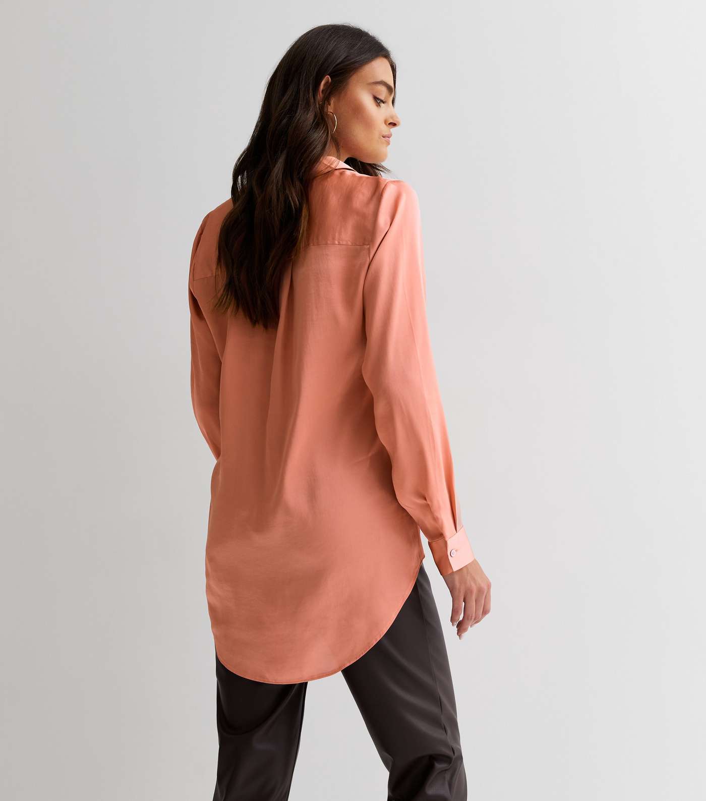 Pale Pink Satin Button Front Oversized Shirt Image 4
