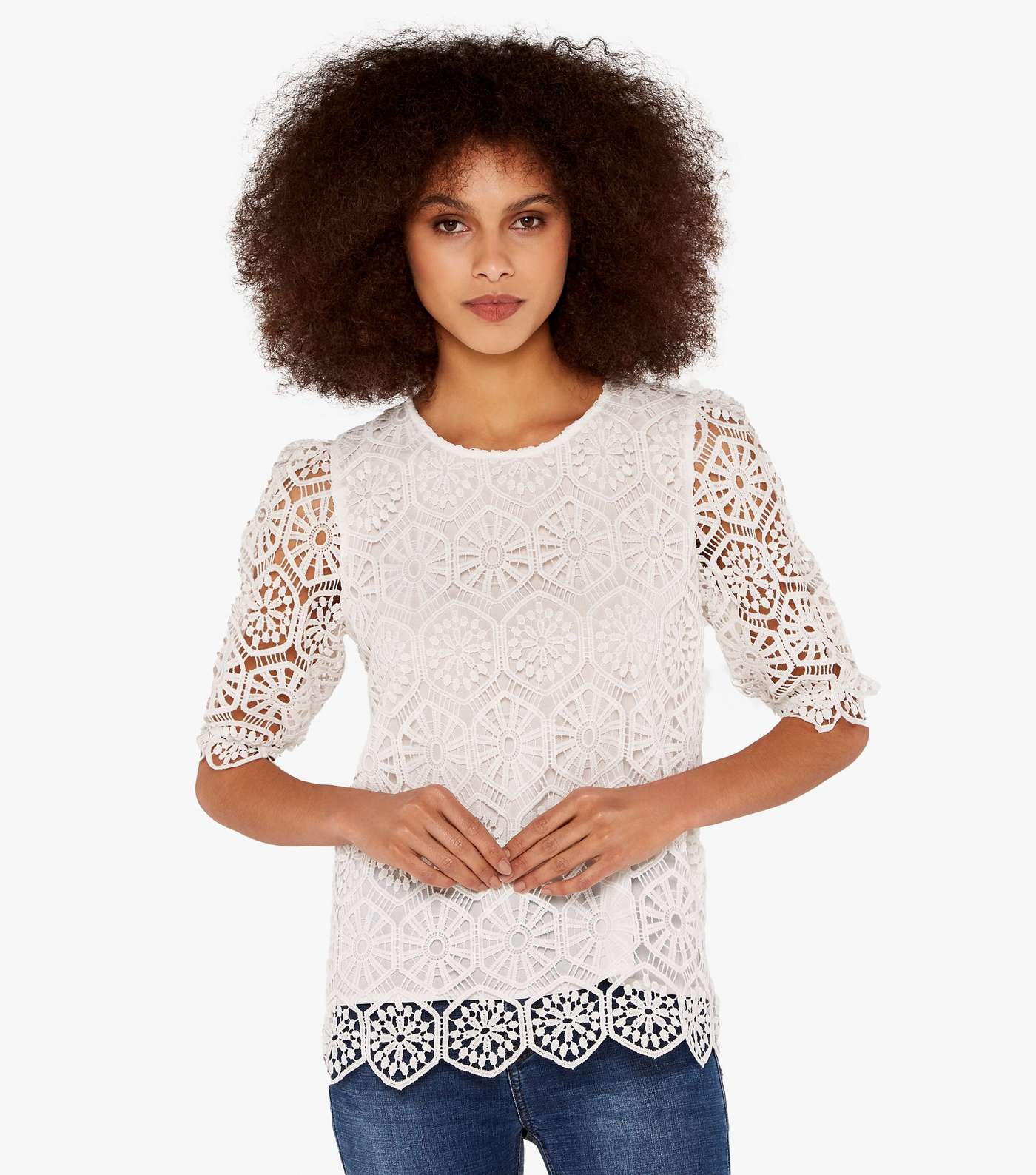 Apricot Cream Lace Puff Sleeve Top Image 2