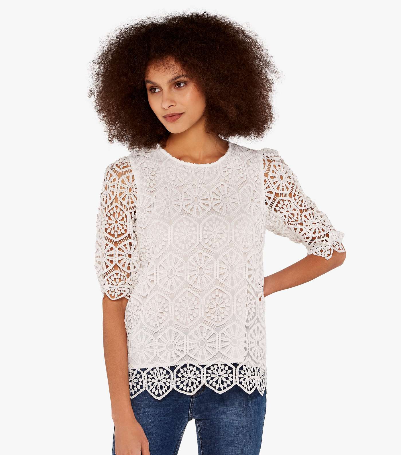 Apricot Cream Lace Puff Sleeve Top Image 4