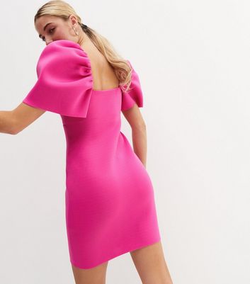 Bright Pink Scuba Short Puff Sleeve 