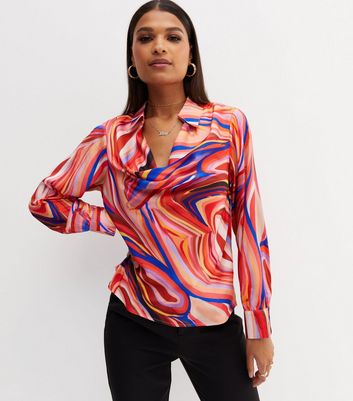 Multicoloured Swirl Satin Collared Cowl 
