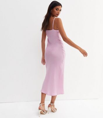 Lilac Satin Strappy Twist Front Midi Slip Dress New Look