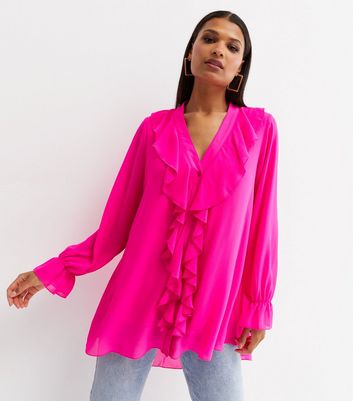 Hot pink sale ruffle blouse