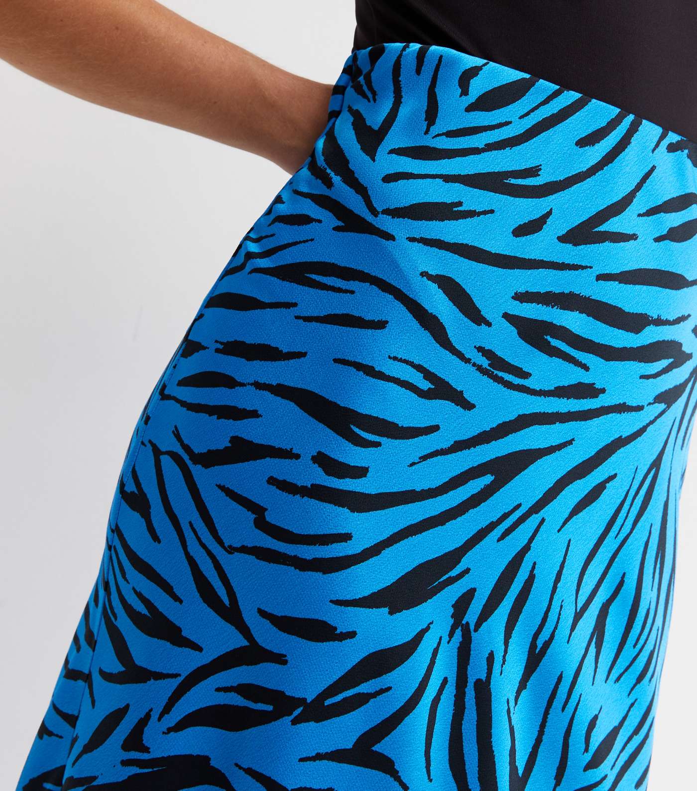 Blue Zebra Print Satin Bias Cut Midi Skirt Image 3
