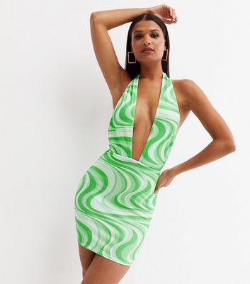 green swirl halter dress