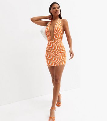 Pink Vanilla Womens Pucci Print Halterneck Mini Dress - Orange - Size 12 UK