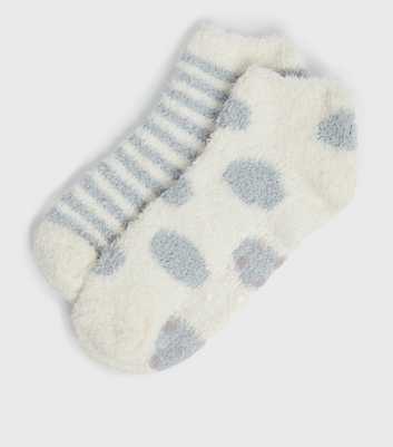 Girls 2 Pack Grey Stripe and Spot Knit Socks