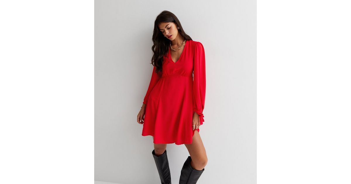 Red Knitted V-Neck Mini Dress main image 1