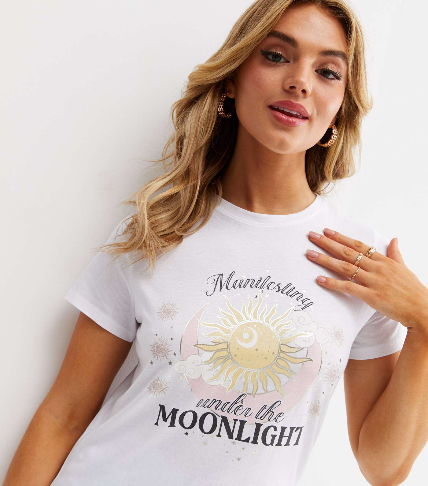 White Metallic Mystic Moonlight Logo T-Shirt Image 3