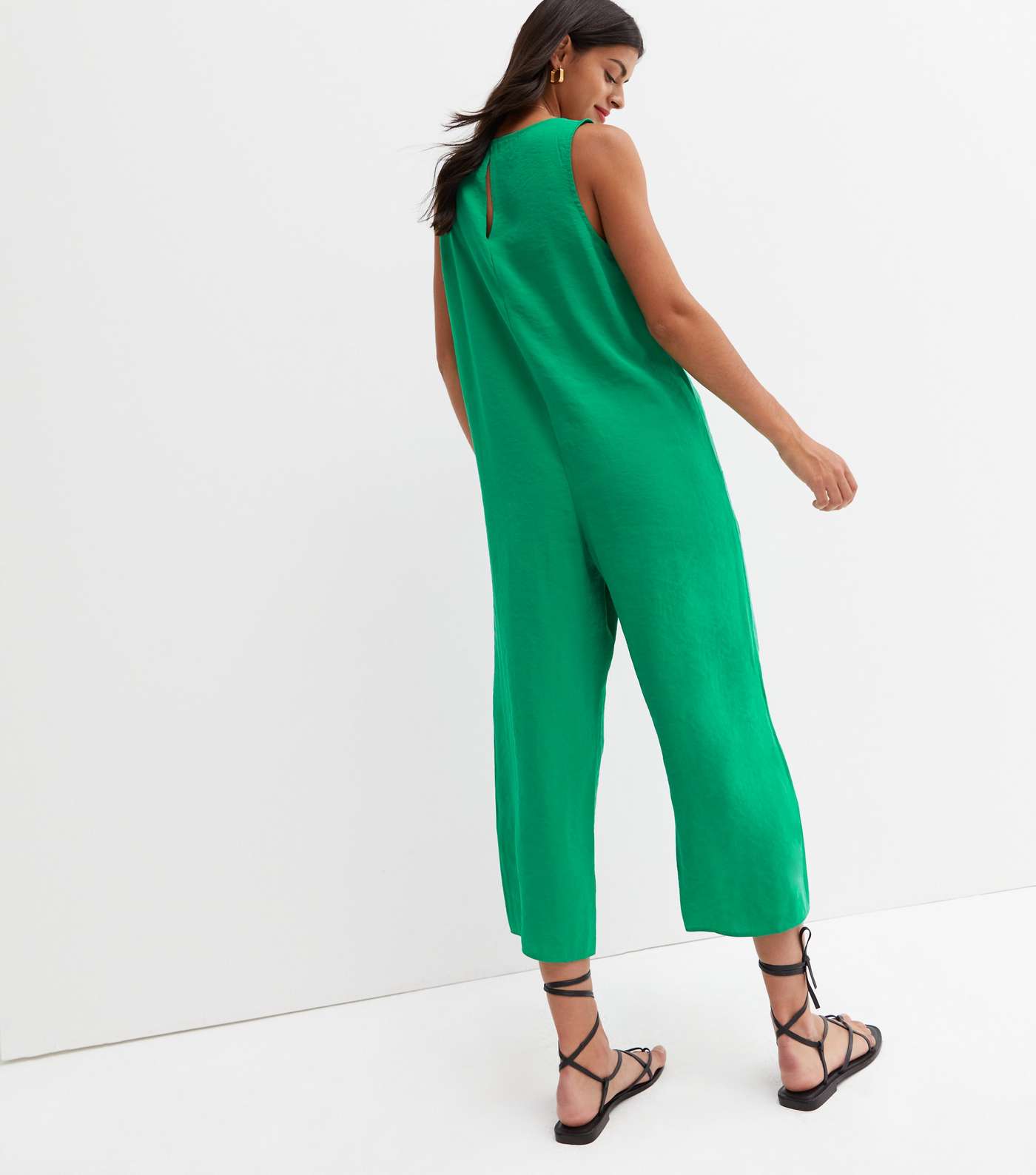 Green Pocket Front Wide Leg Crop Jumpsuit Image 4