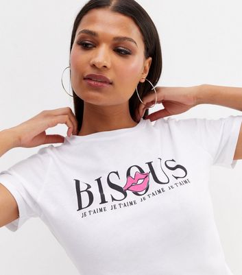 White Bisous Lips Logo T Shirt New Look