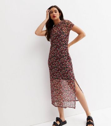 New look mesh midi dress in ditsy sales floral print