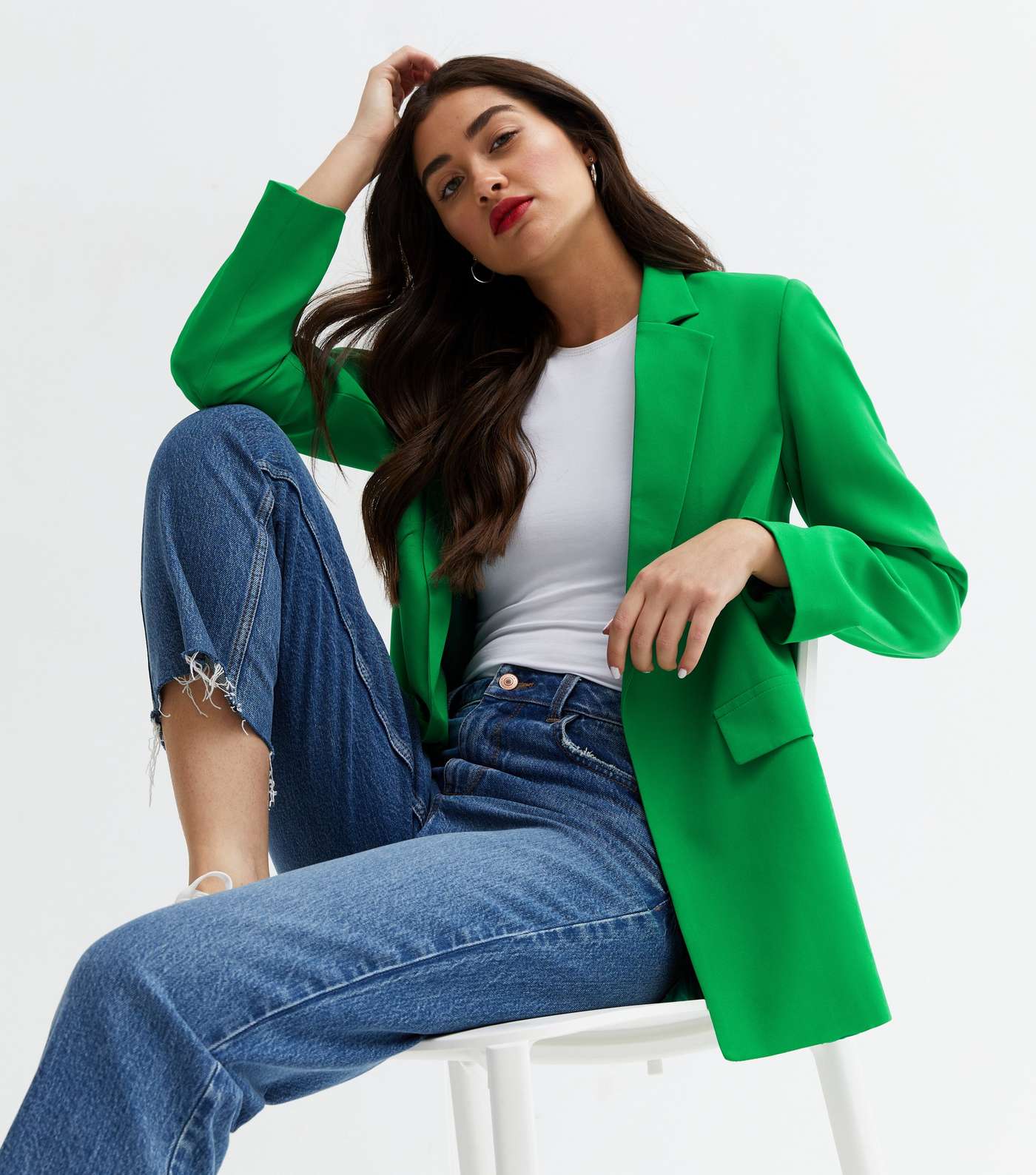 Green Long Sleeve Relaxed Fit Blazer
