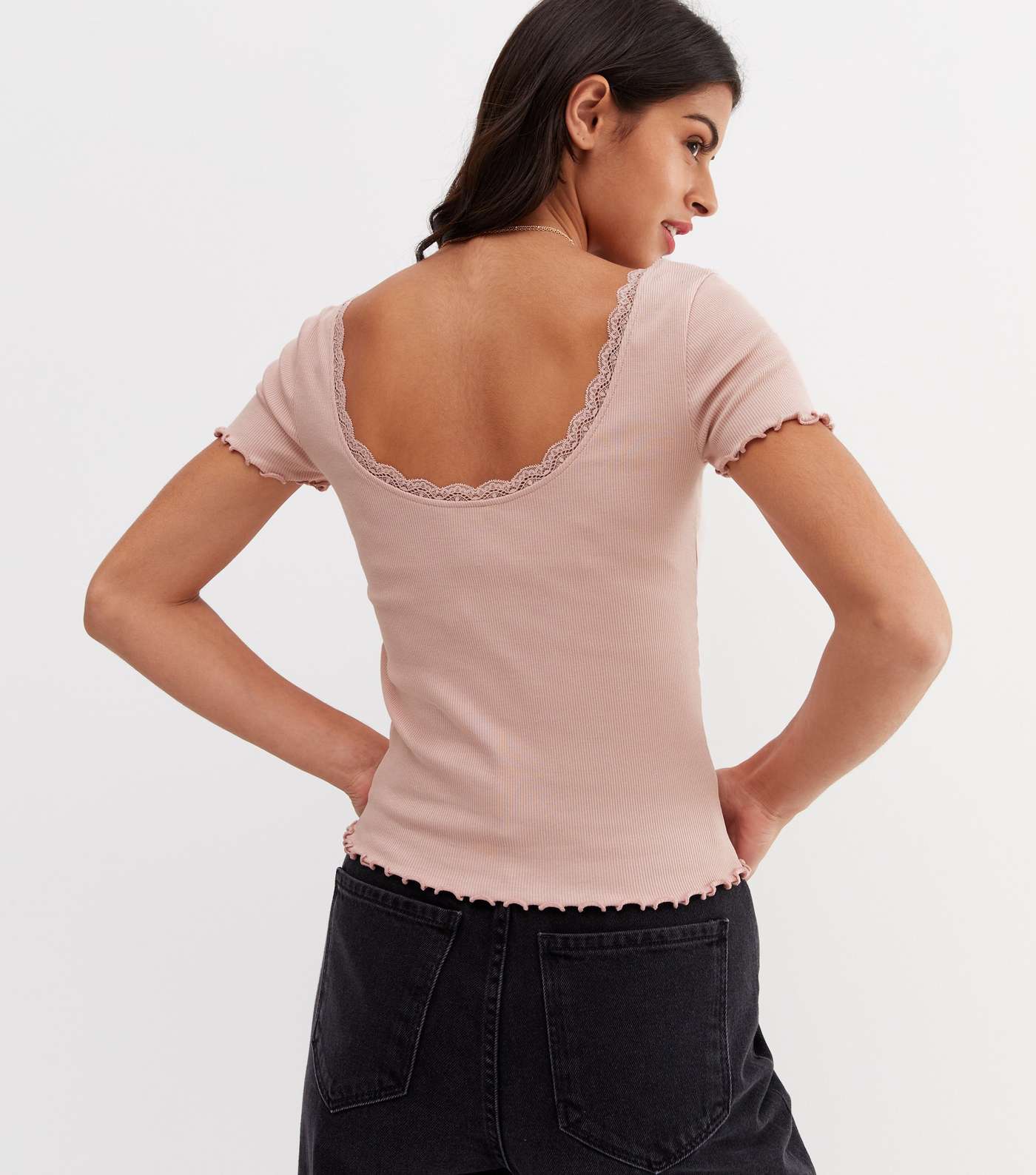 Pink Lace Trim Frill Scoop Neck T-Shirt Image 4