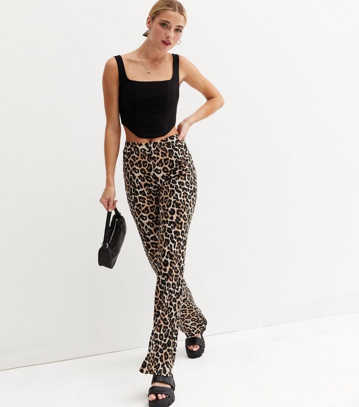 Noisy May Brown Leopard Print Flared Trousers | New Look