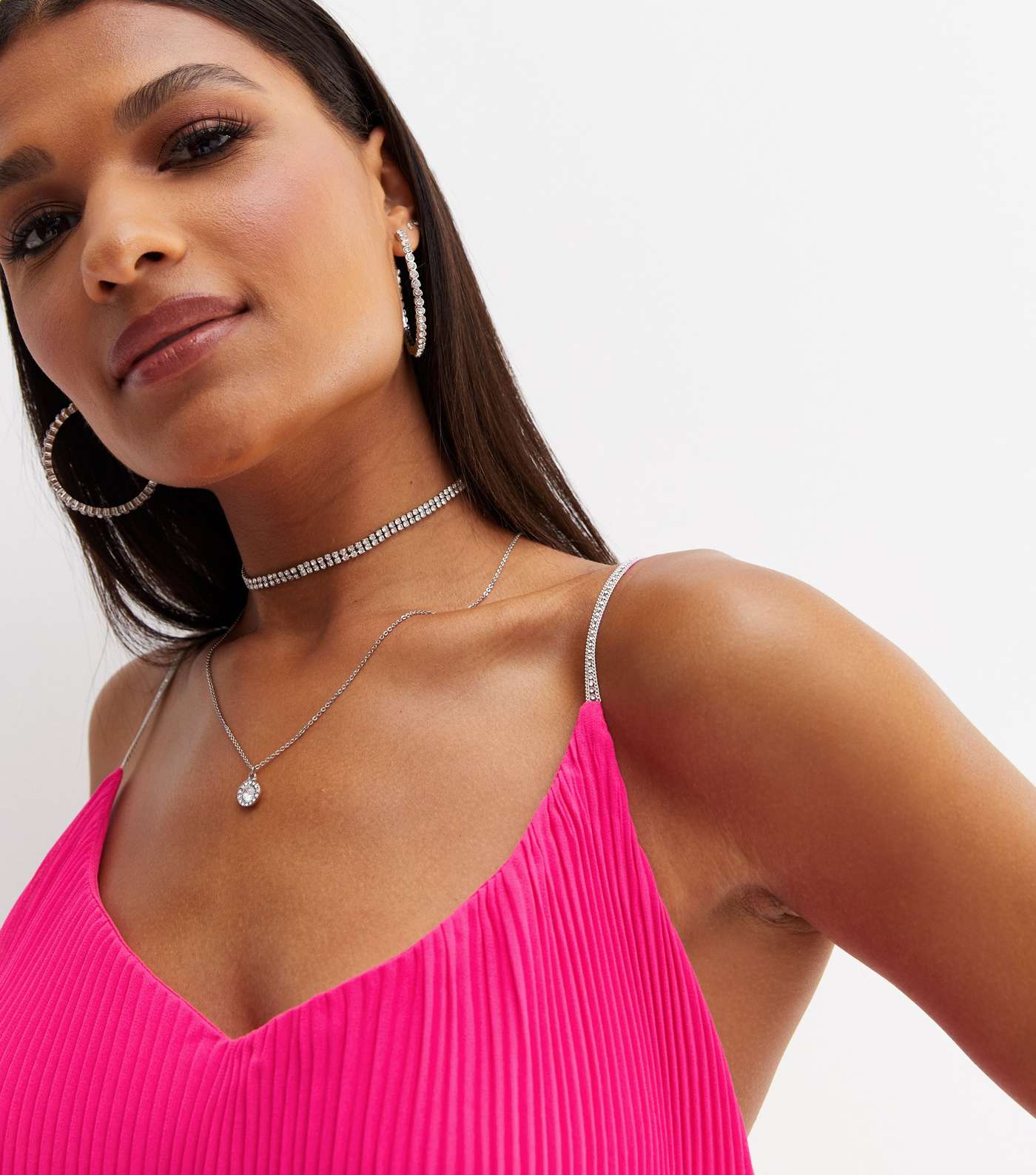 Bright Pink Plissé Strappy Tiered Frill Cami Image 3