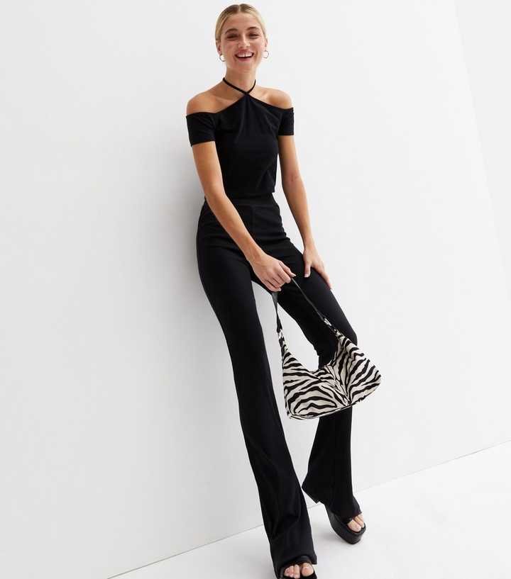 Noisy May Tall flared trousers in black