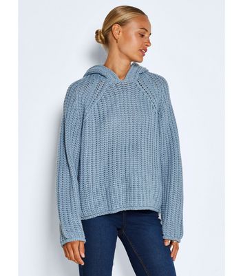 Noisy May Pale Blue Chunky Knit Hoodie New Look