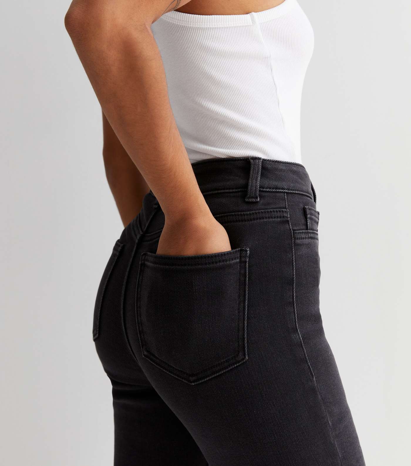 Petite Black Ripped Knee High Waist Hallie Super Skinny Jeans Image 3