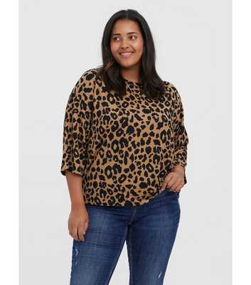 Vero Moda Curves Brown Leopard Print 3/4 Sleeve T-Shirt