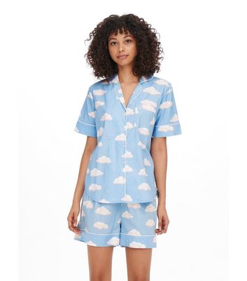 Blue Short Pyjama Set with Cloud Print 