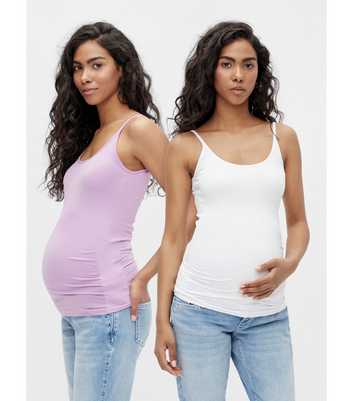 Mamalicious Maternity 2 Pack White and Lilac Strappy Vests
