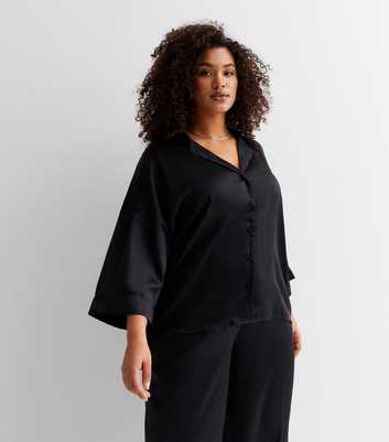 Vero Moda Curves Black Satin 3/4 Sleeve Shirt