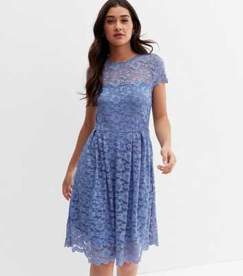 VILA Pale Blue Lace Short Sleeve Dress